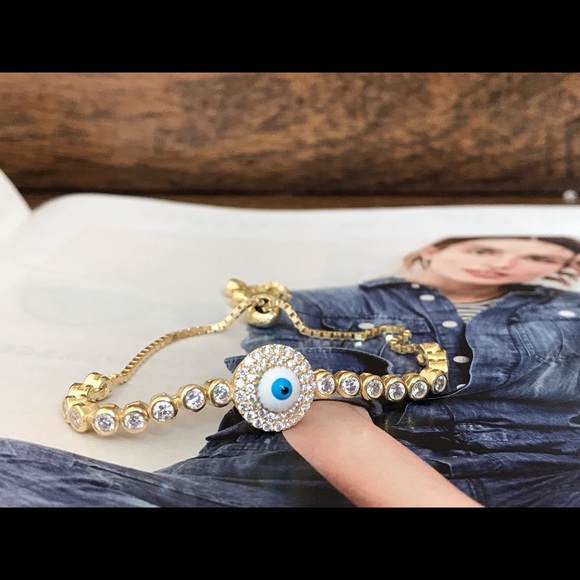 Gold evil eye tennis bracelet - Picture 2 of 8